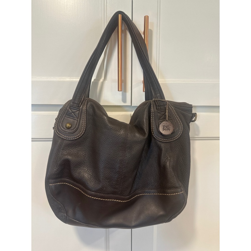The Sak Dark Brown Pebbled Leather Hobo Shoulder Bag Contrast Stitching
Casual